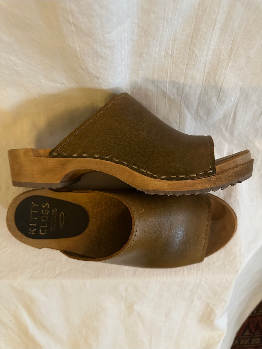 Kitty Kit + Clogs Aloe green Leather Slide Clogs 36